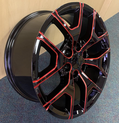 28" STW 288-M GMC REPLICA Wheel 🌟 28X10 +25 6X139.7 🌟 C.B 78.1 B Black & Red Window Rim