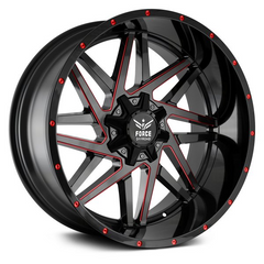 22" Force Off-Road F01 Wheel 🔥 22X12 -44 6X135 + 6X139 🔥C.B 106.1 Black Red Rim ✅