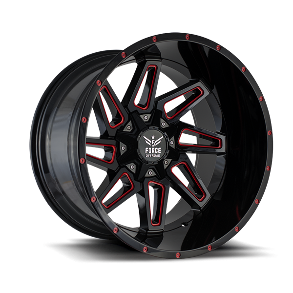 20" Force Off-Road F02 Wheel 🔥 20X10 -12 5X139 + 5X150 🔥 C.B 110 Black Red Rim ✅