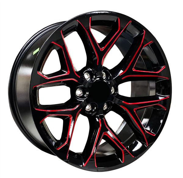 24" Replica RP032 Snowflake Wheel  🔥 24X10 +28 6X139.7 🔥 C.B 78.1 Black Red Rim ✅🔻